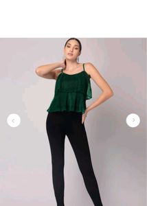 Trendy Shoulder Straps Top Green Colour