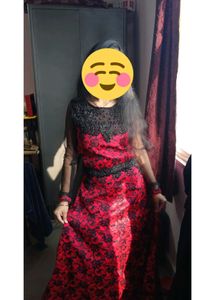 Beautiful Red N Black Chanderi Gown