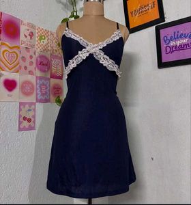 Navy Lace Trim Mini Dress
