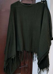 Olive Green Fringe Poncho