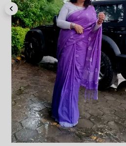 stylish purple saree with readymade blouse