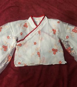 Floral Chinese Style Top With Flared Sleeves