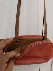 Baggit Leather sling Bag Coral Color With 2 Compar