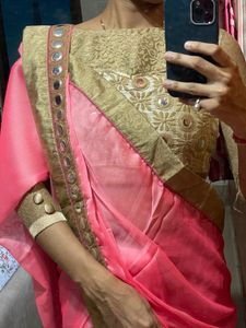 Pure Chiffon Mirror Work Saree,Blouse