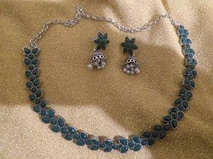 Green Stone Necklace With Jhumka Earrings..