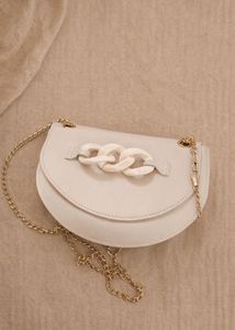 Chic White Chain Detail Crossbody