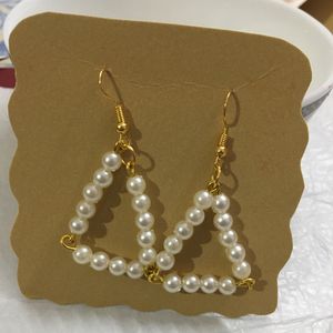 Pearl Bead Triangle Earrings
