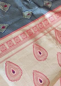 Navy Blue &amp; Golden Designed Saree