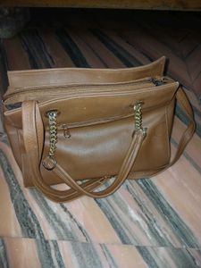 Brown Handbag with Chain Detail