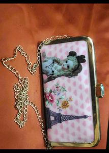 ✨ Vintage Paris Print Hard Clutch Handbag with Gol