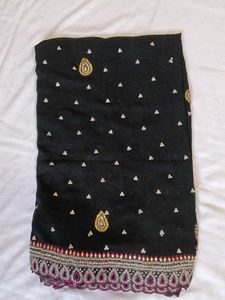 Elegant Black Embroidered Saree
