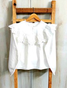 White Eyelet Ruffle Top size-38