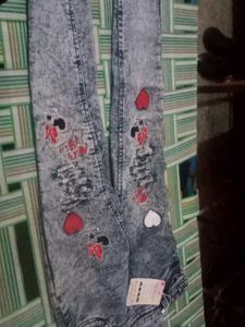 Embroidered Acid Wash Jeans