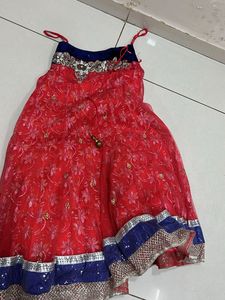 Red &amp; Blue Embellished Dupatta With Lehenga