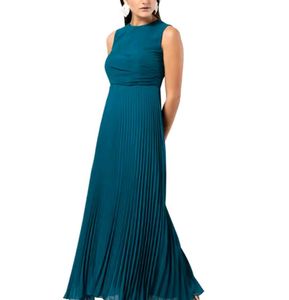 Elegant Blue Pleated Maxi Dress 30-32