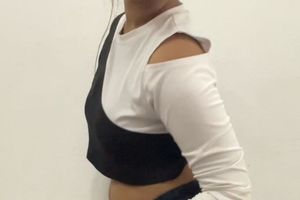 Urbanic Rib Black White Cold Cut Shoulder Crop Top