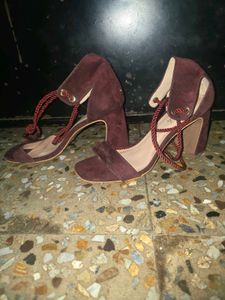 Burgundy Suede Ankle-Tie Heels