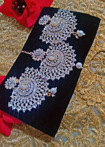 White Earings With Mang Tika