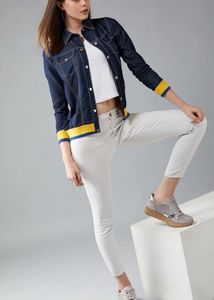 Denim Navy Blue Jacket with Yellow Trim