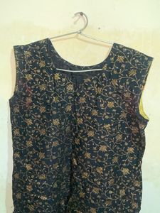 Black Golden V Neck Kurti