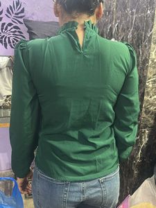 Emerald Green Ruffle Neck Blouse