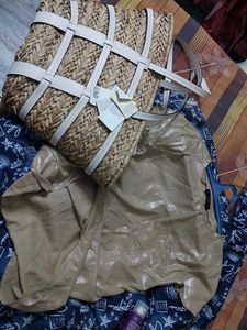 A+G Pasic Top ImpStraw Tote Bag with Leather