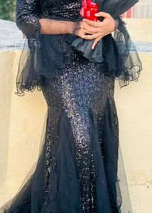 Fishcut Elegant Black Sequin Gown