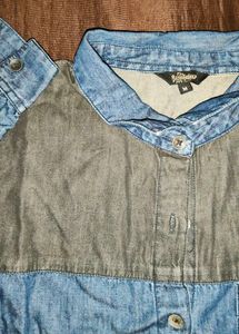 Two-Tone Denim Long Sleeve Shirt
