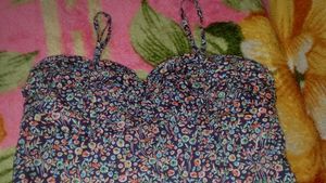 Express Blue Green Yellow Floral Cotton Spaghetti
