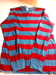 Roadster Maroon &amp; Blue Stripped Cotton Tshirt