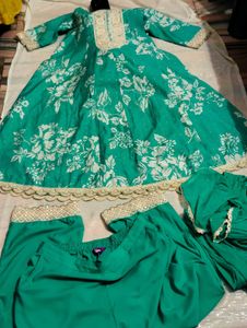 Emerald Green Floral Anarkali Suit