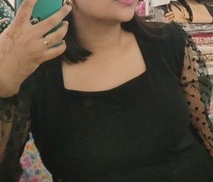 Chic Black Dress - Mesh Sleeves