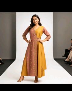 Mustard Brown A LINE INDO WESTERN OUTFITS