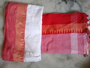 Red White  and Pink Saree Blouse