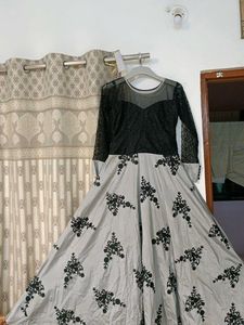 Elegant Gray Floral Dress