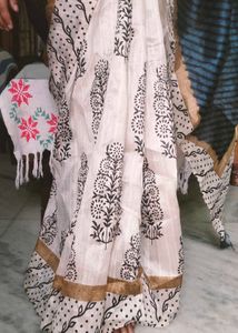 Blue and off white saree
