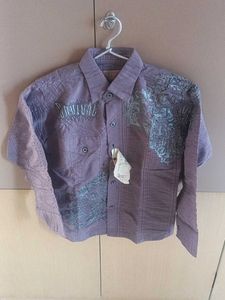 Purple Graphic Print Button-Down Shirt
