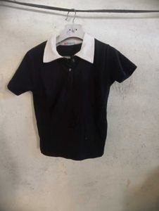 Stylish Black crop top with white collar