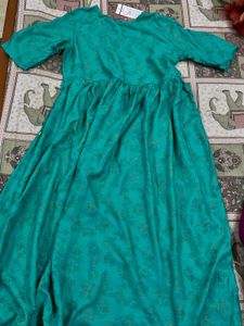 teal Printed Fit &amp; Flare Dress M SIZE
