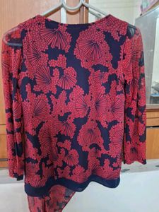Red &amp; Blue Top With Net Sleeves