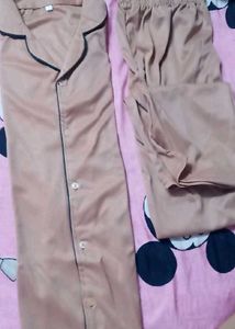Tan Pajama Top with Green Trim