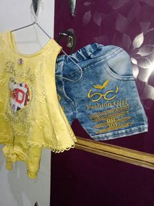 (1.5 Yr-2.5yr)Yellow Top With denim Shorts