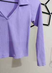 Ribbed V-Neck Long Sleeve Top