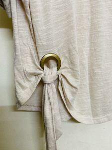 Beige Embellished Tie-Front Tee