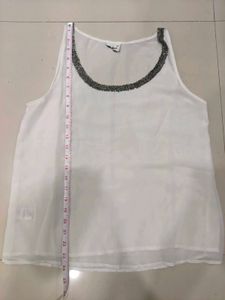 Beaded Sleeveless Tank Top White
