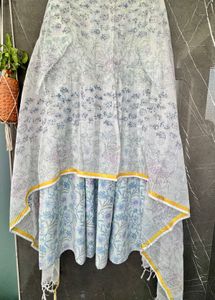Floral Print Anarkali Kurta with KotaDoria Dupatta