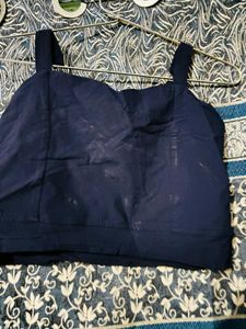 Navy Lace-Up Crop Top With Pant Co-ord Set