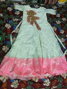 New White And Pink Long Ethnic Gown