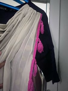 Black Dress with Tasseled Shawl