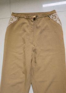 Khaki Lace Detail Trousers